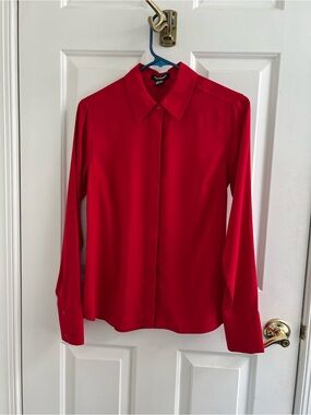 Express Slim Portofino Red Long-Sleeve Button Down Blouse